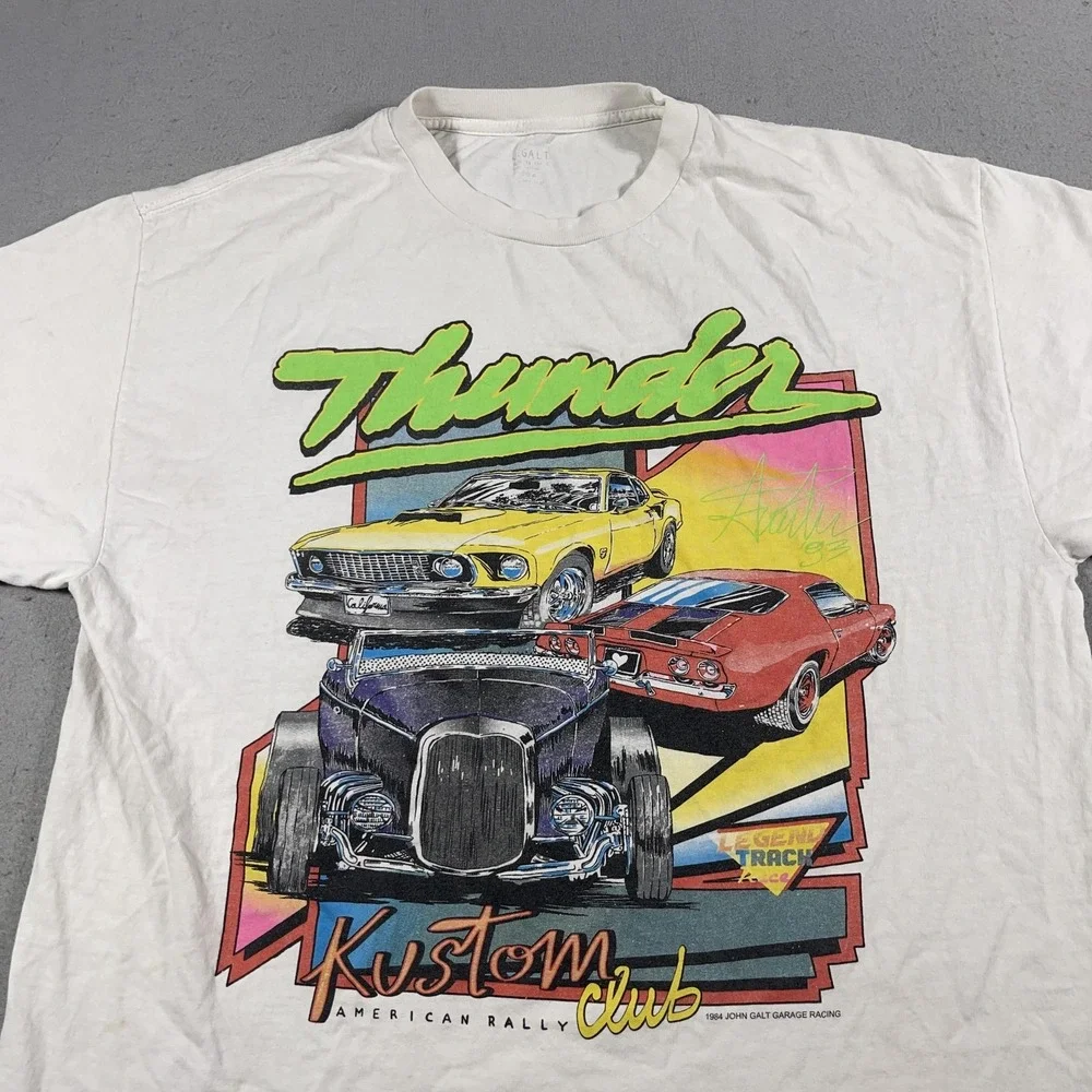 Vintage Thunder Kustom Club Shirt Mens Large‎ White Hot Rod Cars Made USA 80s